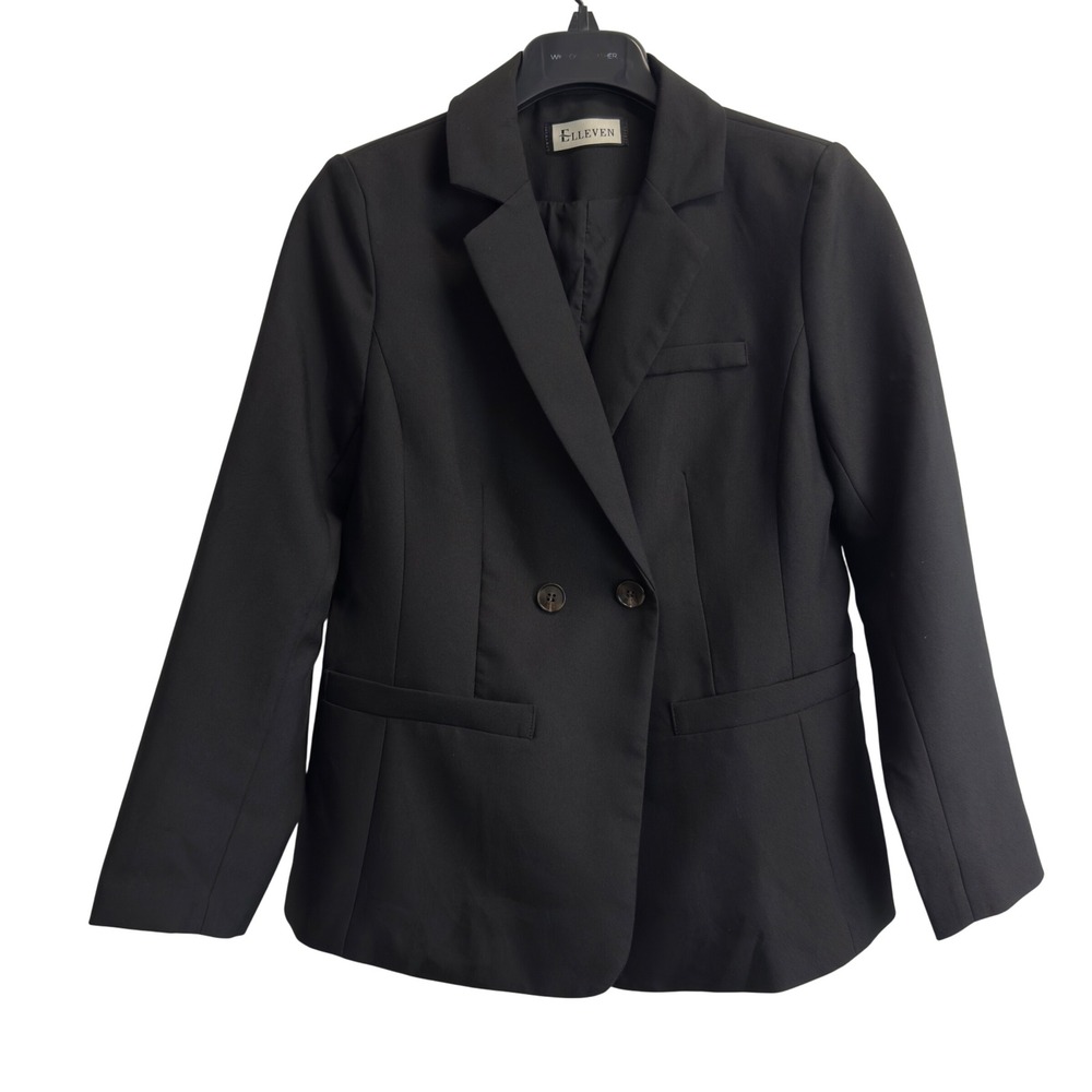 Elleven Womens Black Double Breasted Tailored Blazer Jacket Size S Pockets